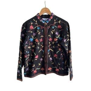 BFA Classics Colorful Embroidery Cotton Button Up Mandarin‎ Collar Jacket Sz M